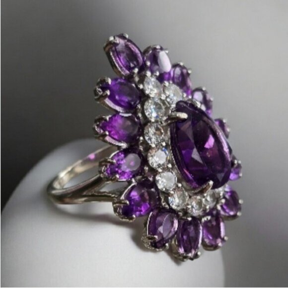 925 Sterling Silver Ring Sz 7.25 with Natural Amethyst Gemstone - Picture 5 of 7